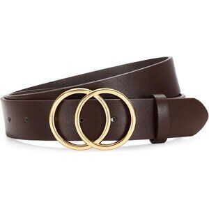 Women's Leather Belt Jeans Pants Fashion Waist Belt Ring Buckle Coffee Gold